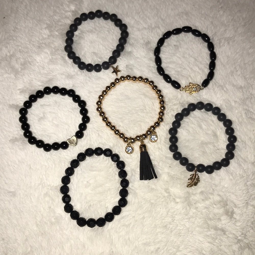 Black and Gold Beaded Bracelet Set